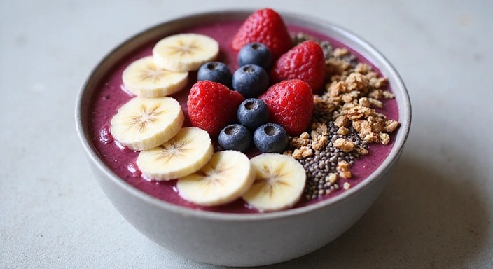 Colorful smoothie bowl with fresh fruits and granola