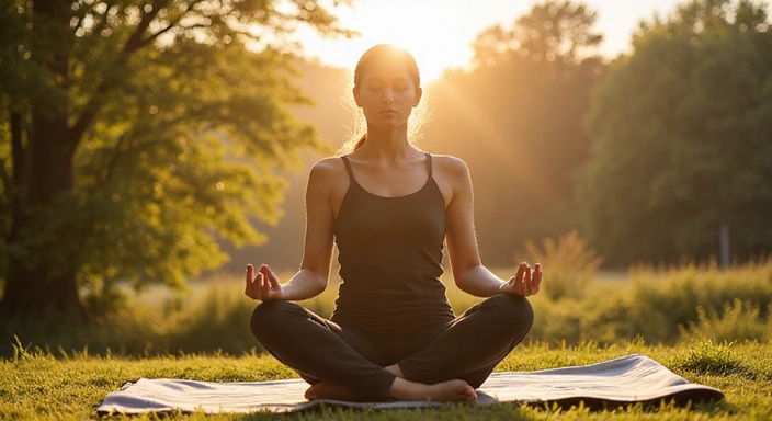 Person meditating in a serene outdoor setting